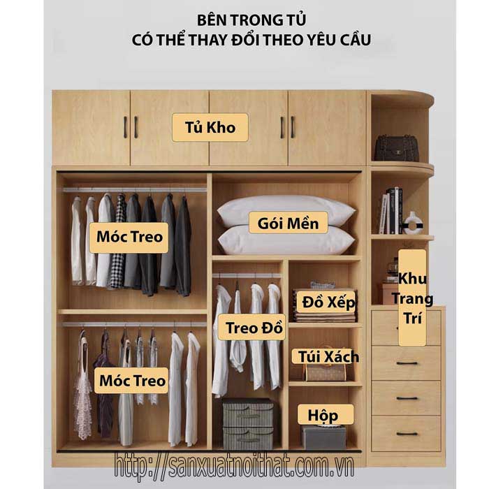 Tủ quần áo cánh lùa (cửa trượt) DoHome HD202-3