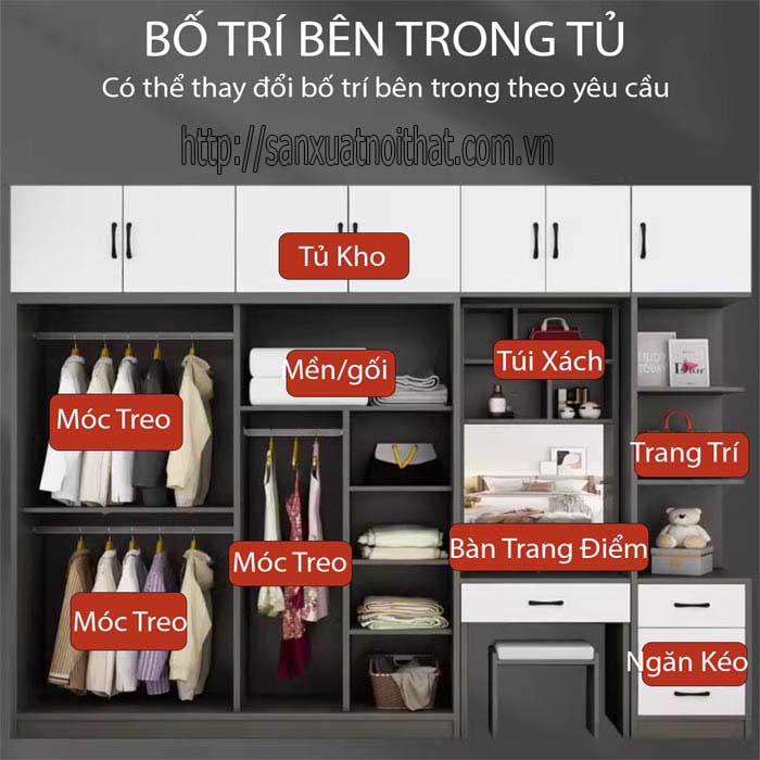 Tủ quần áo cánh lùa (cửa trượt) DoHome HD212-7